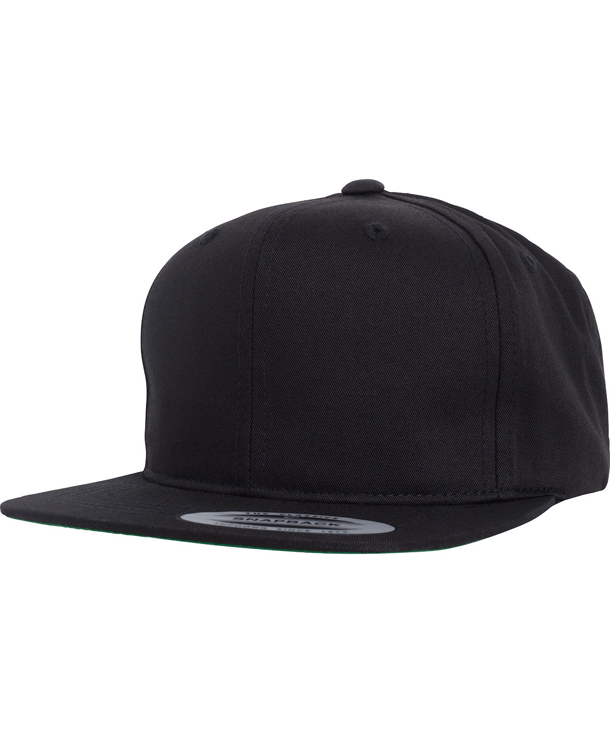 Flexfit by Yupoong Pro-style twill snapback youth cap in Black, front view