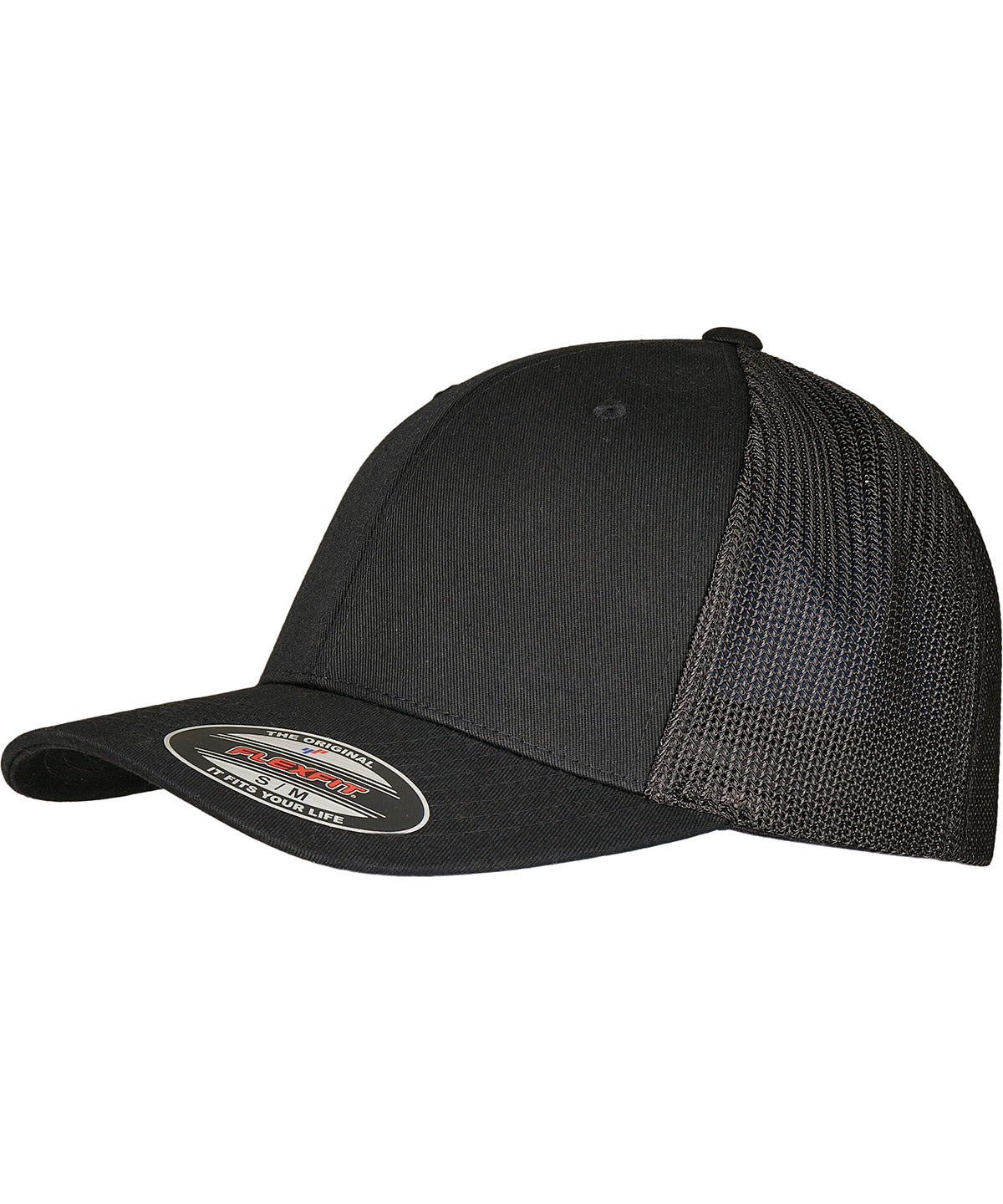 Flexfit by Yupoong Flexfit trucker recycled mesh in Black/Black, front view