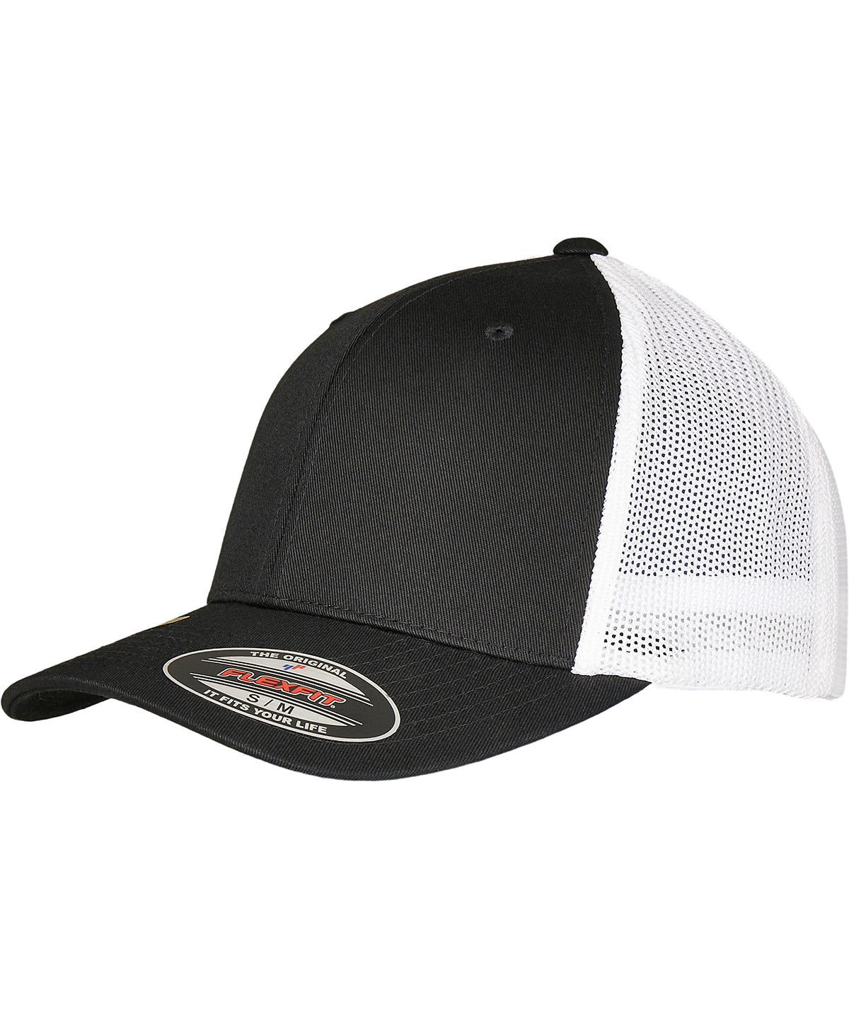 Flexfit by Yupoong Flexfit trucker recycled mesh in Black/White, front view
