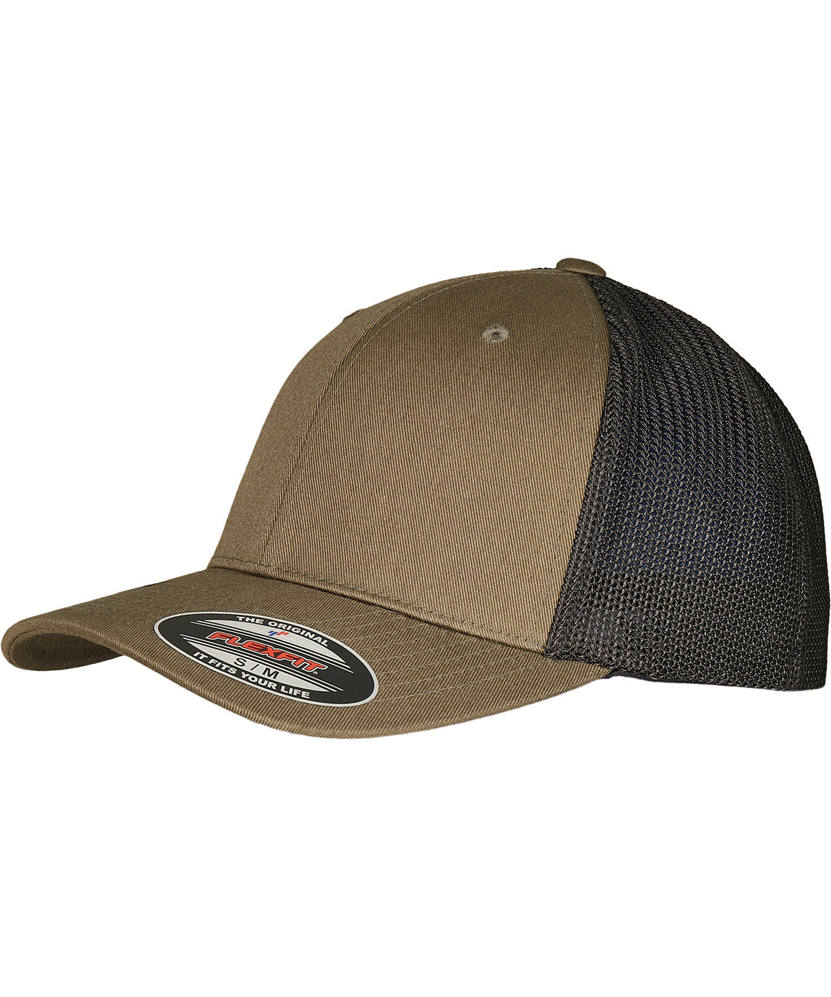 Flexfit by Yupoong Flexfit trucker recycled mesh in Olive/Black, front view