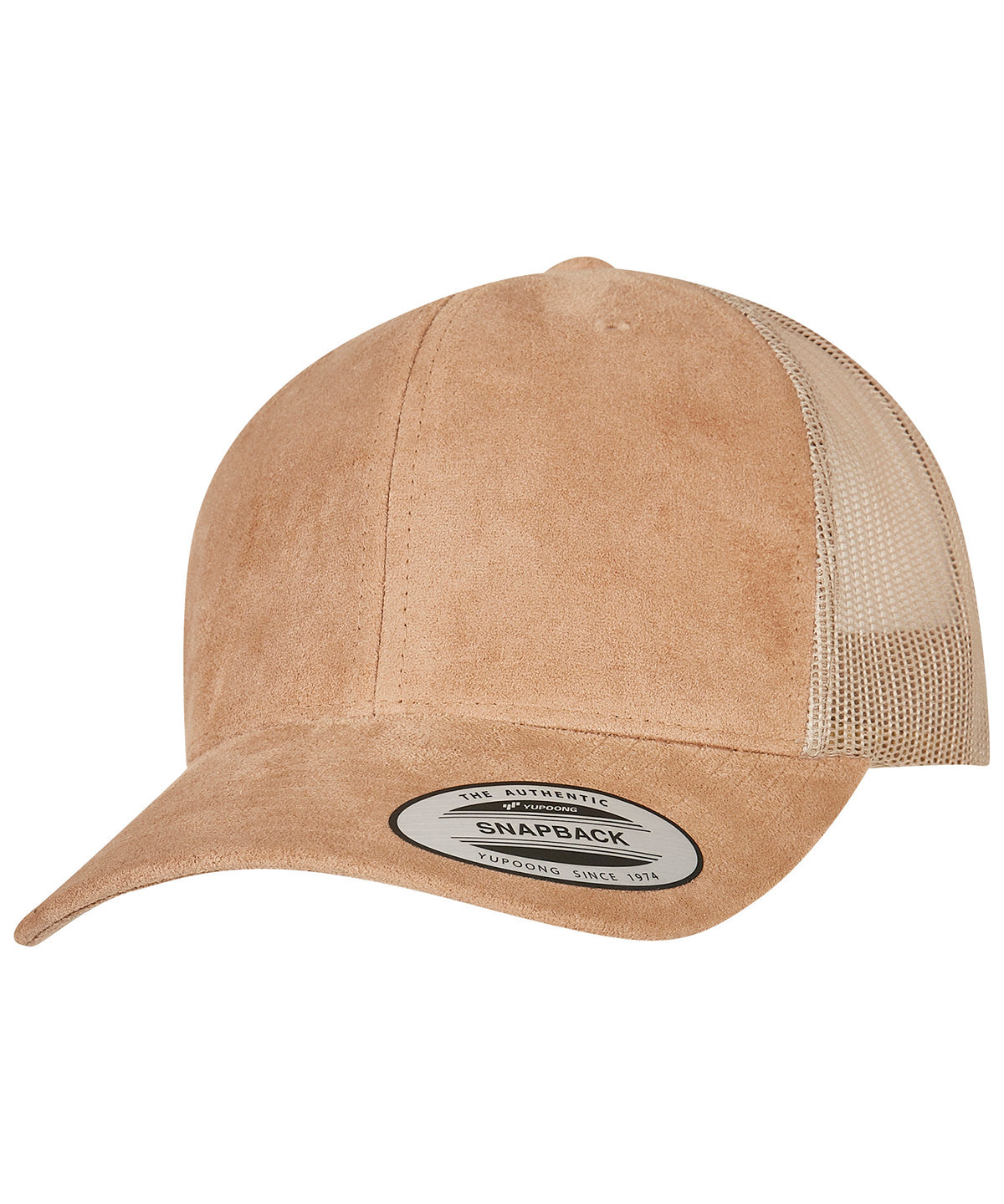 Flexfit by Yupoong Imitation suede leather trucker cap, lifestyle photo