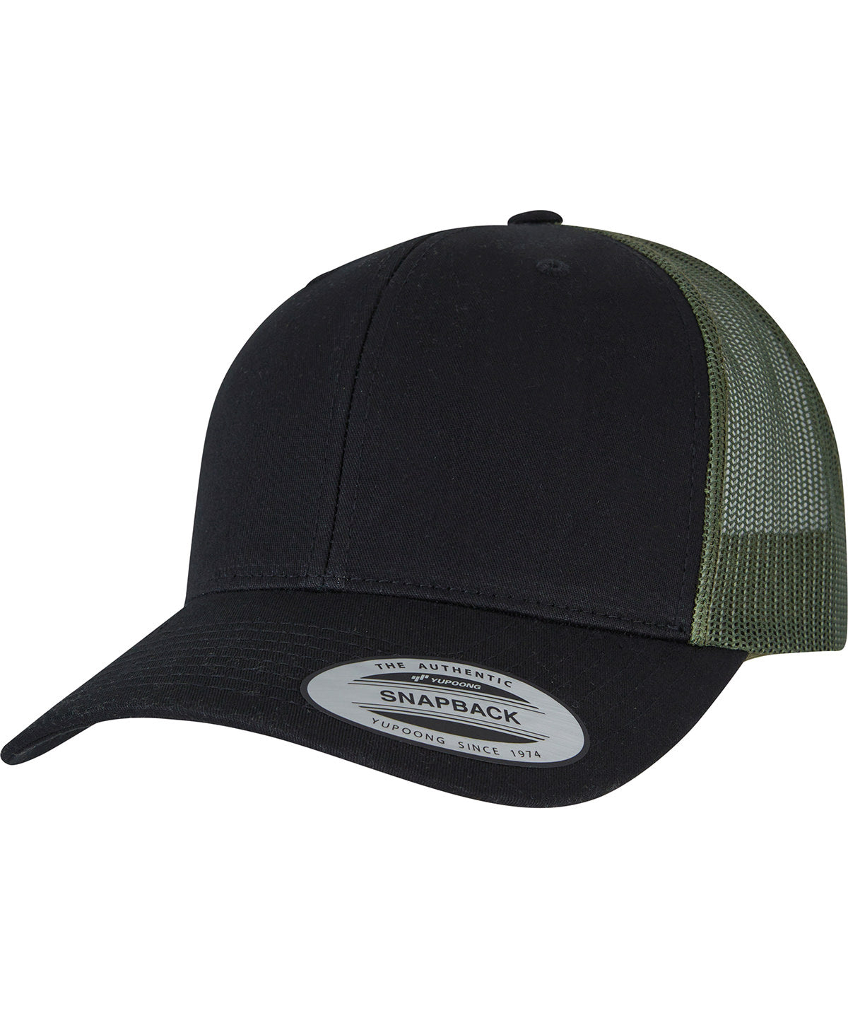 Flexfit by Yupoong Retro trucker 2-tone in Black/Loden, front view