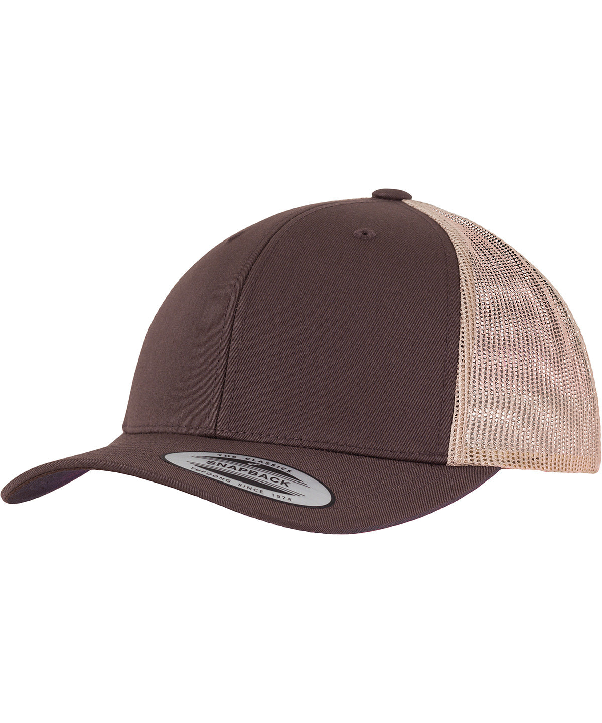 Flexfit by Yupoong Retro trucker 2-tone in Brown/Khaki, front view
