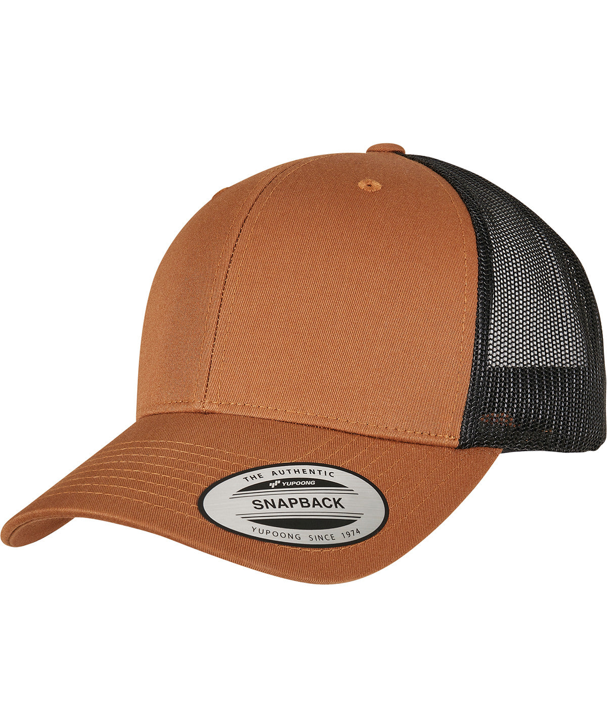 Flexfit by Yupoong Retro trucker 2-tone in Caramel/Black, front view