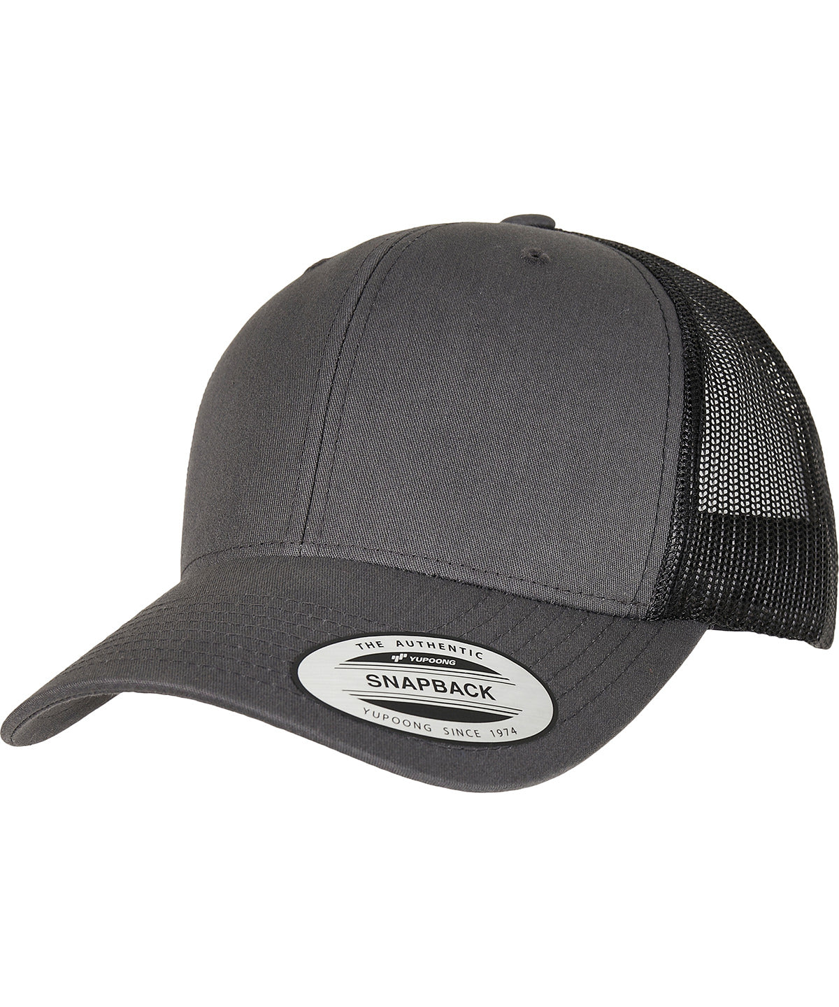 Flexfit by Yupoong Retro trucker 2-tone in Charcoal/Black, front view