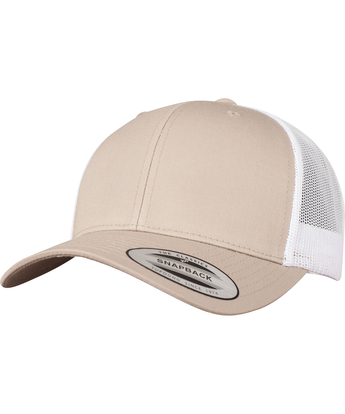 Flexfit by Yupoong Retro trucker 2-tone in Khaki/White, front view