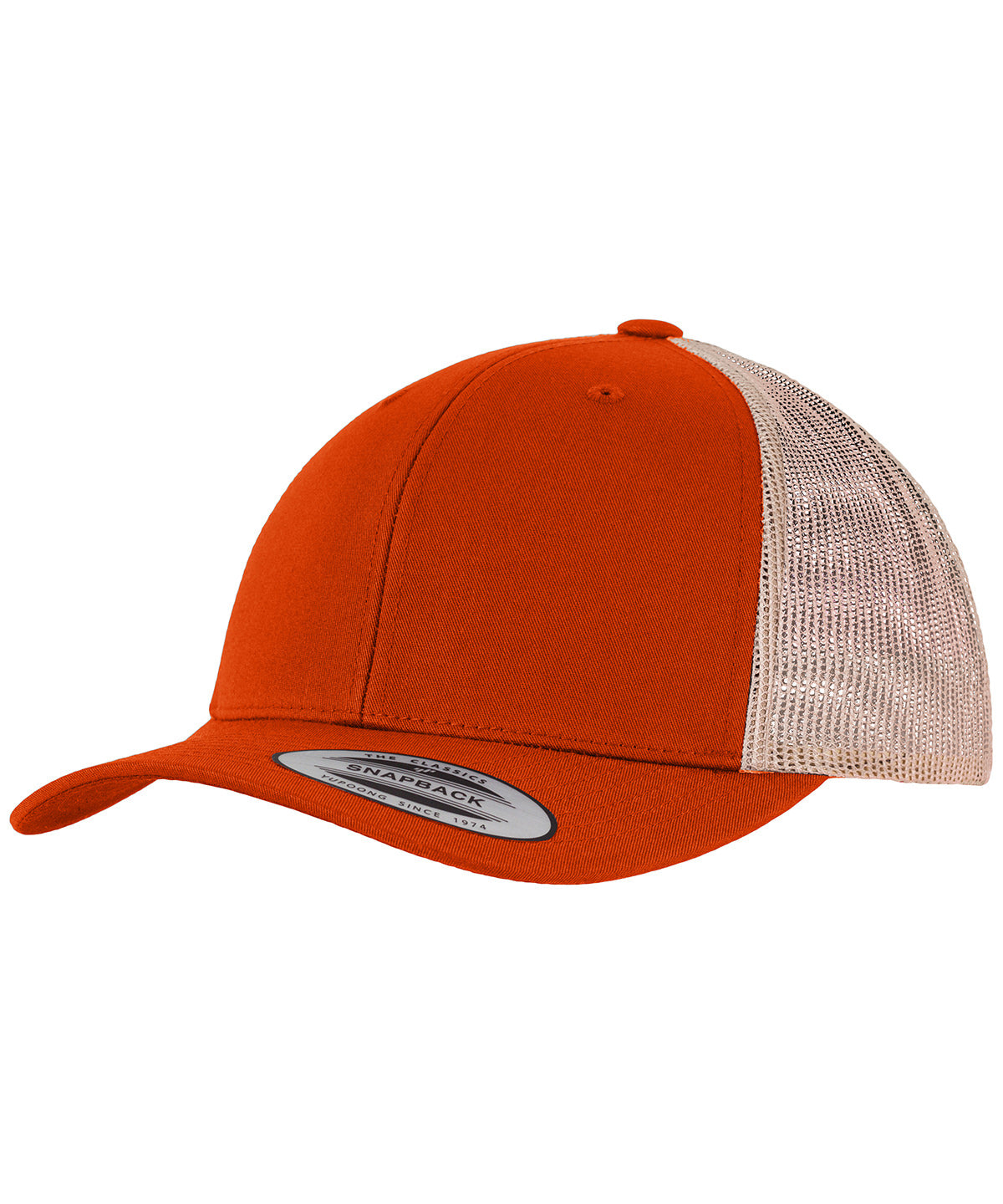 Flexfit by Yupoong Retro trucker 2-tone in Rustic Orange/Khaki, front view