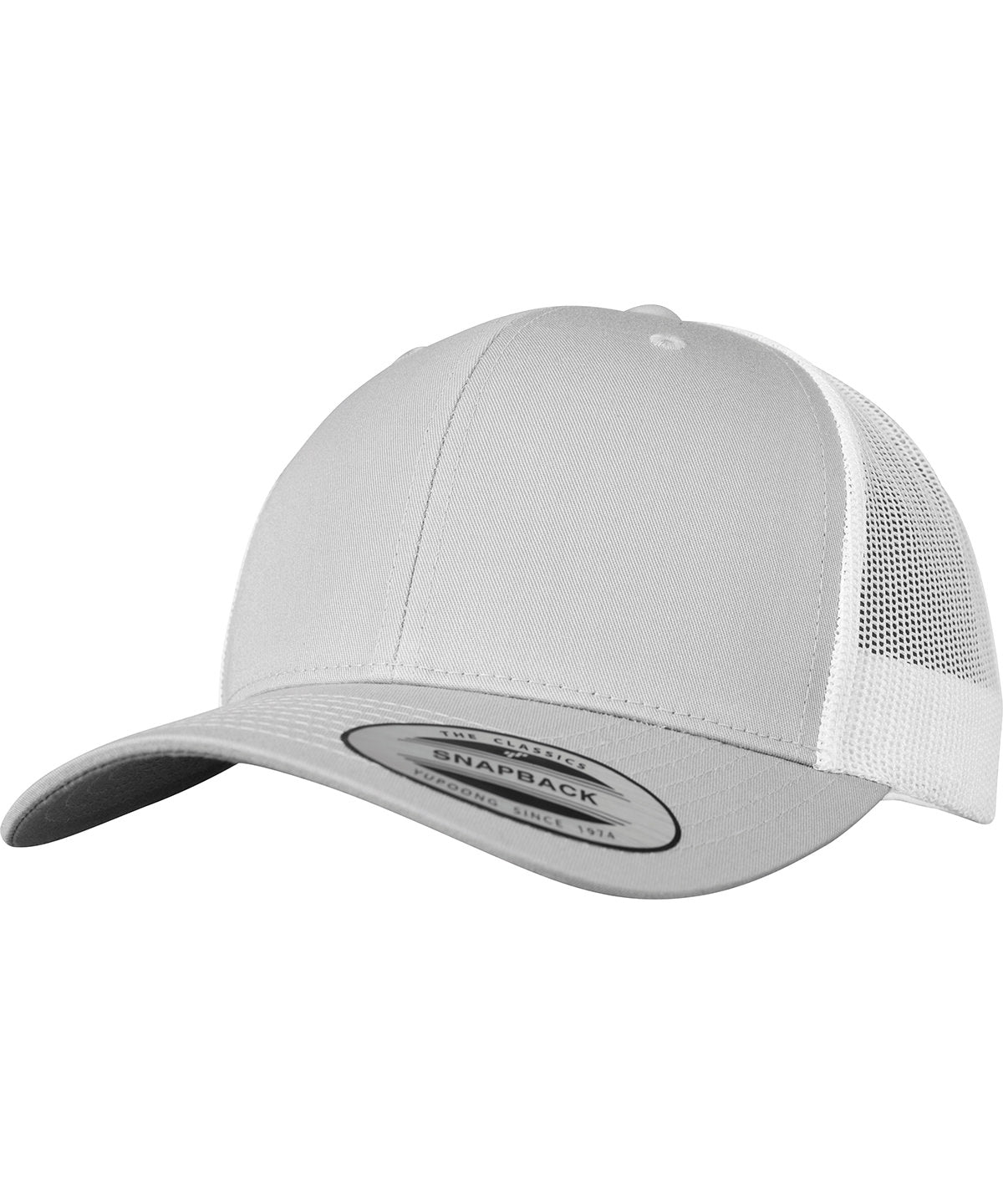 Flexfit by Yupoong Retro trucker 2-tone in Silver/White, front view