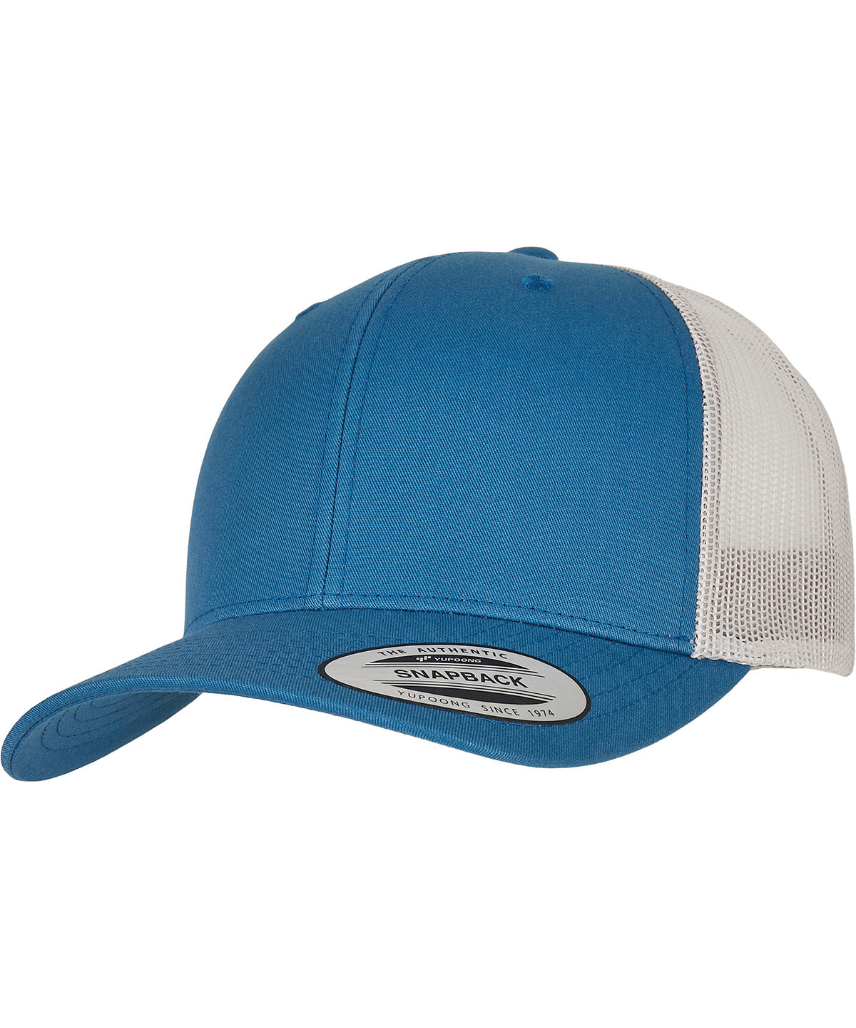 Flexfit by Yupoong Retro trucker 2-tone in Steel Blue/Silver, front view