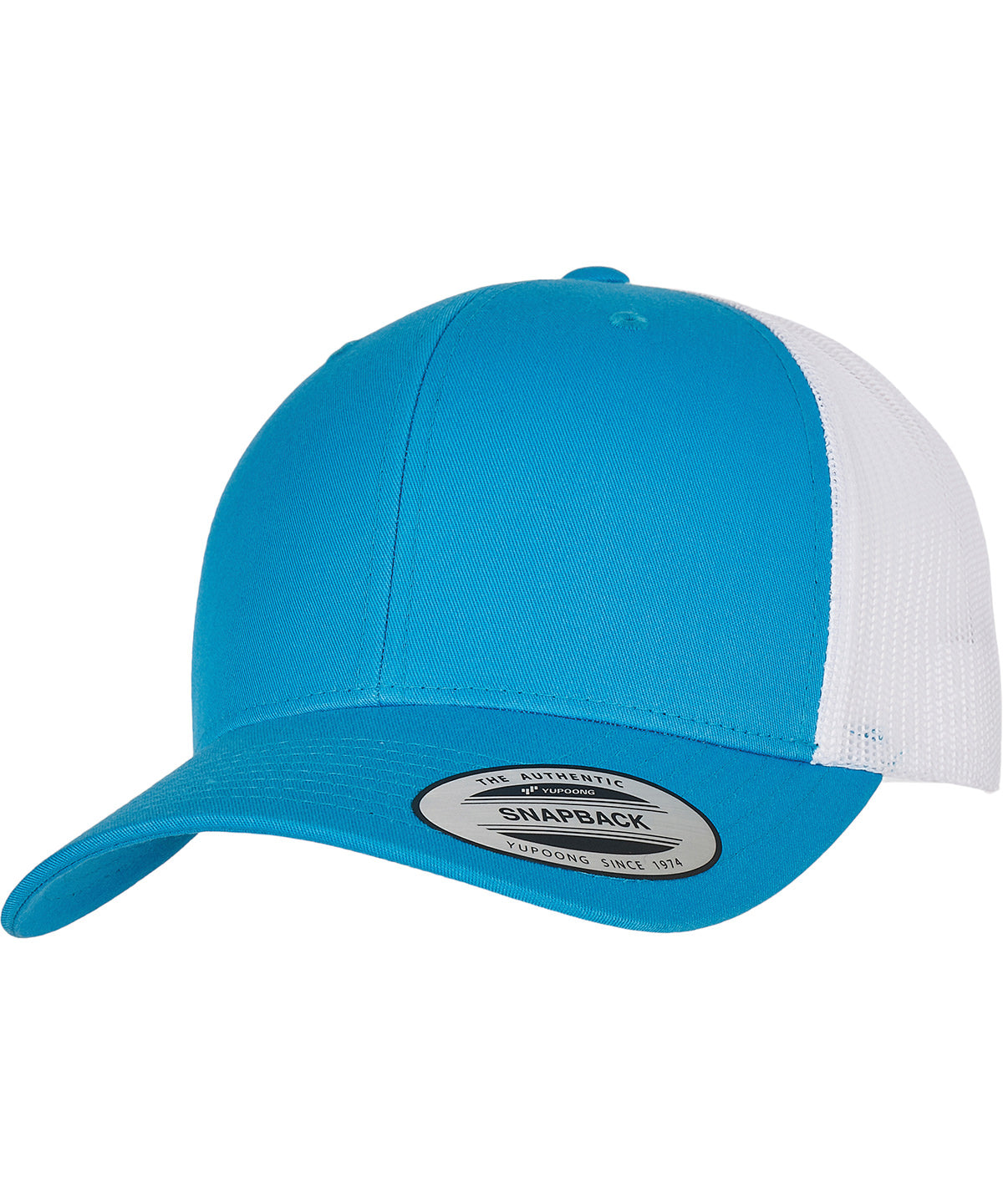 Flexfit by Yupoong Retro trucker 2-tone in Turquoise/White, front view