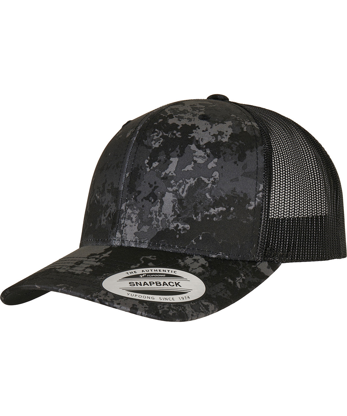 Flexfit by Yupoong YP Classics Veil Camo retro trucker cap in Wideland, lifestyle photo
