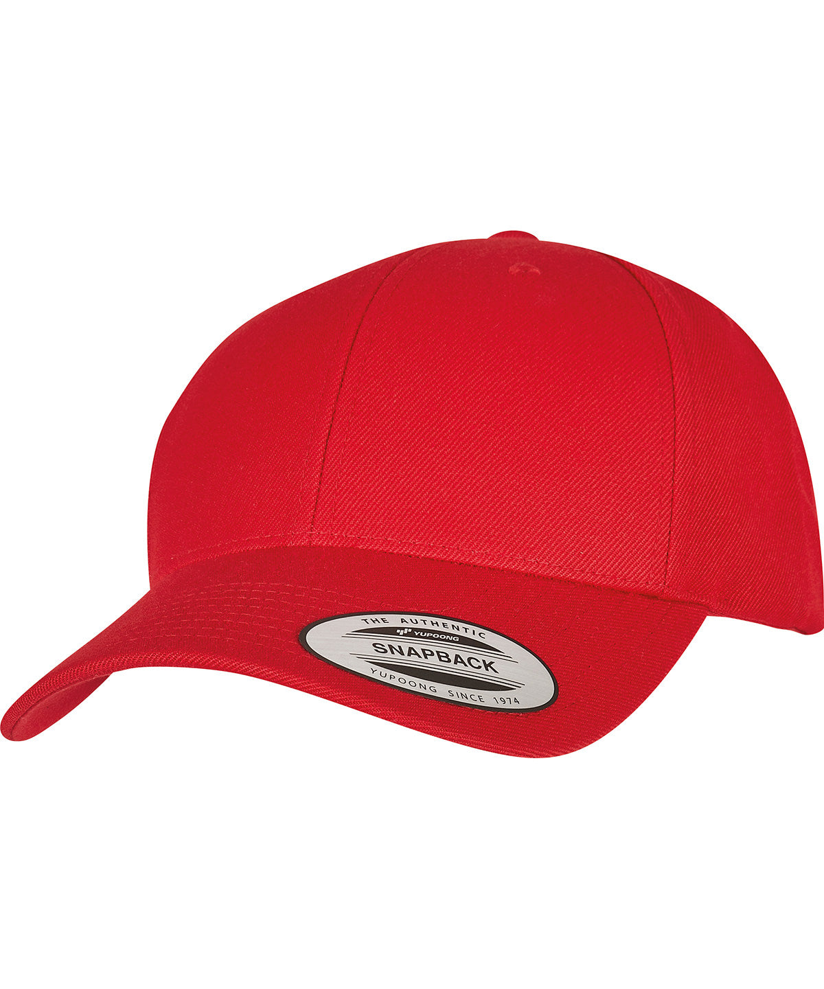 Flexfit by Yupoong Premium curved visor snapback cap in Red, front view
