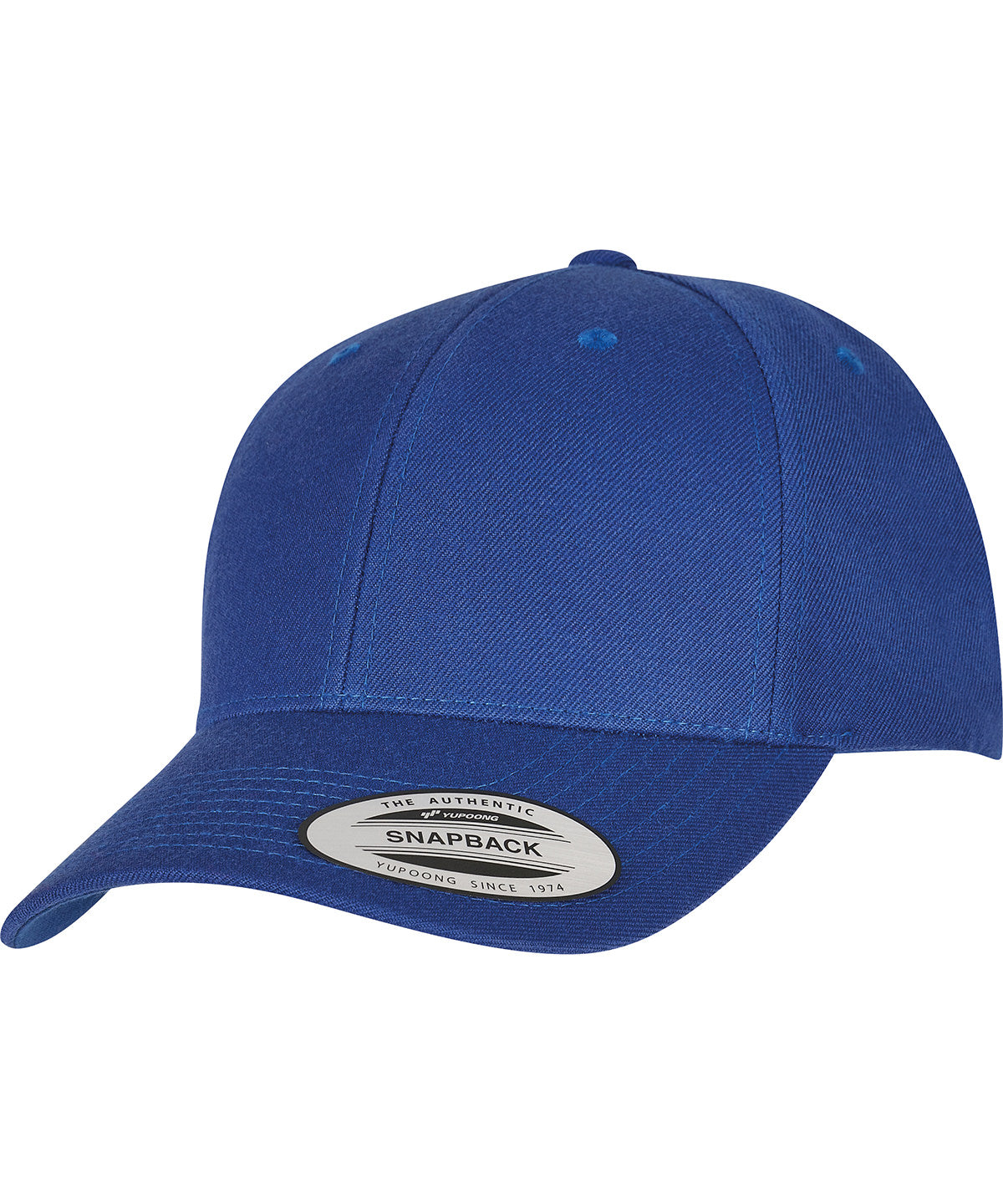 Flexfit by Yupoong Premium curved visor snapback cap in Royal, front view