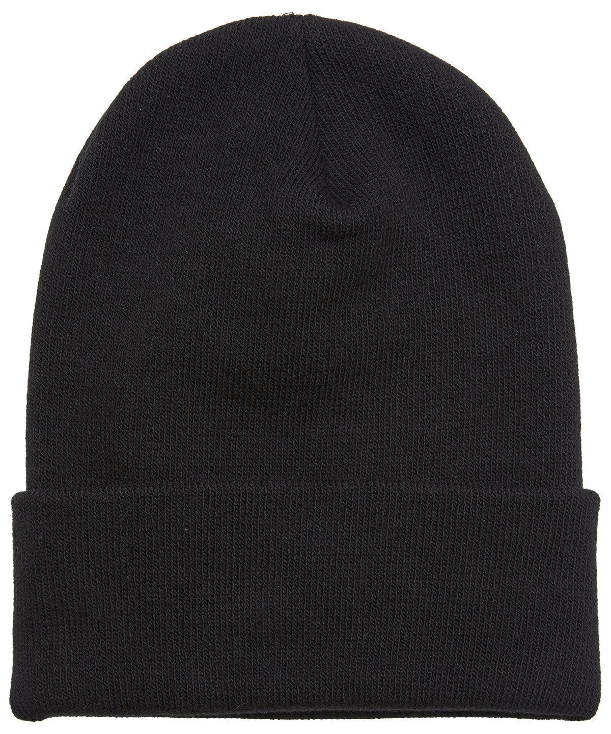 Flexfit by Yupoong Heavyweight organic long beanie in Black, front view