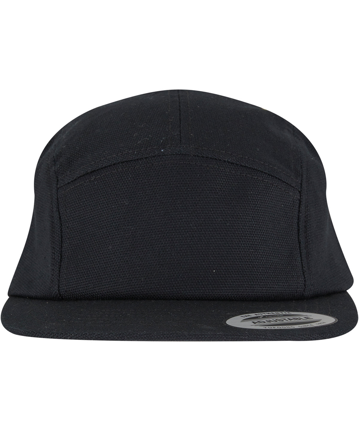 Flexfit by Yupoong Jockey canvas cap in Black, front view