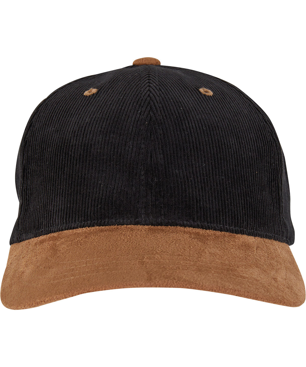 Flexfit by Yupoong Corduroy classic suede cap in Black/Caramel, front view
