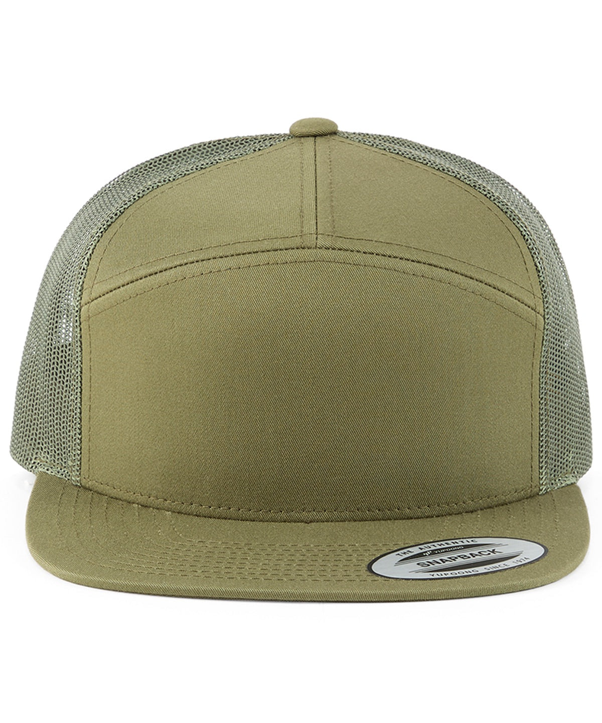 Flexfit by Yupoong 7-panel classic trucker cap in Buck, front view