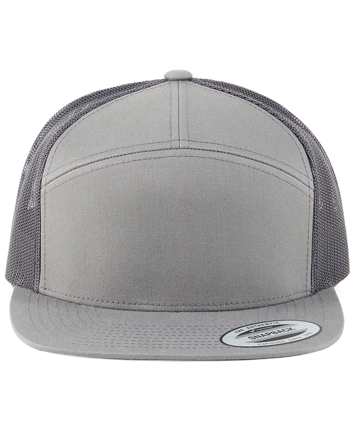 Flexfit by Yupoong 7-panel classic trucker cap in Dark Grey, front view
