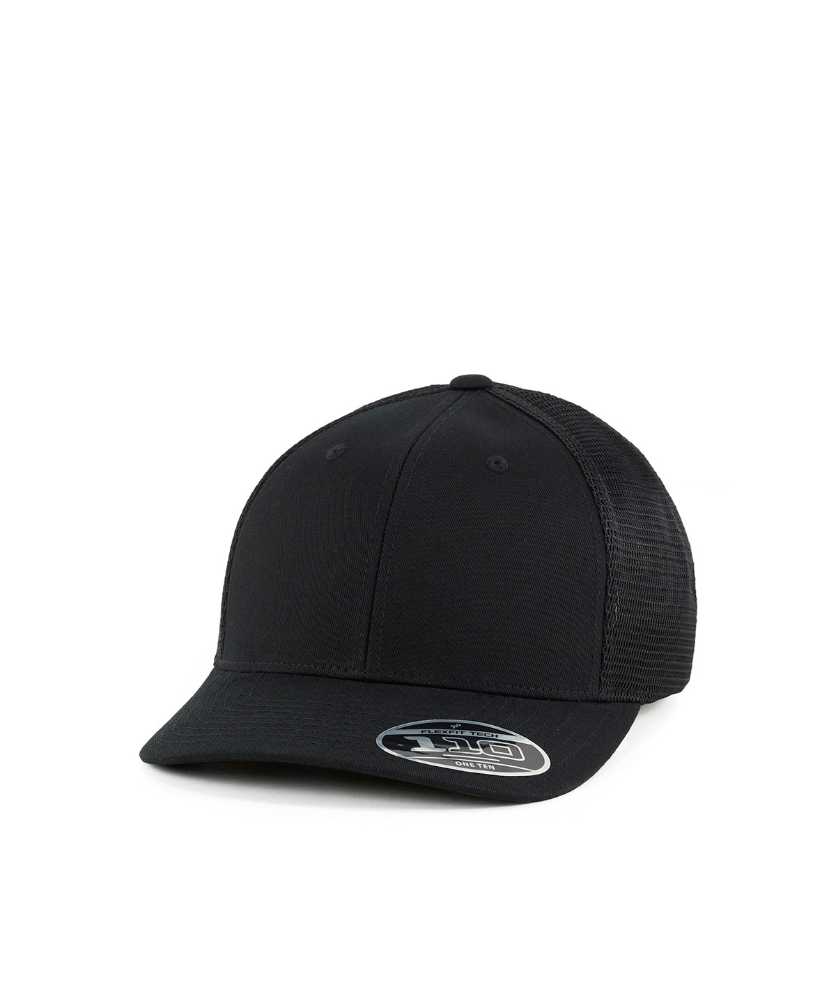 Flexfit by Yupoong 110 Dia double mesh trucker in Black, front view
