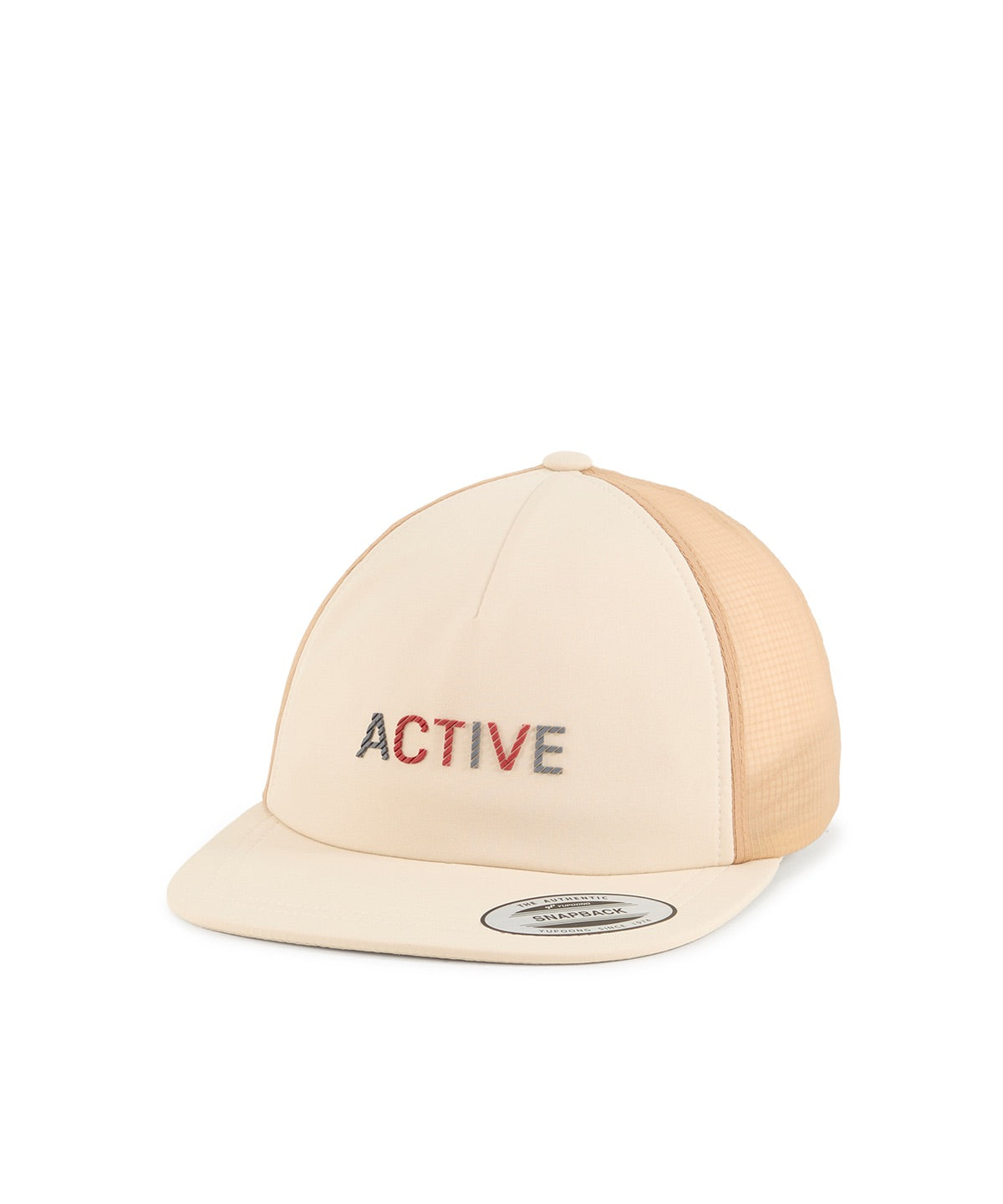 Flexfit by Yupoong YP Classics unstructured mesh active cap in Beige/Caramel, front view