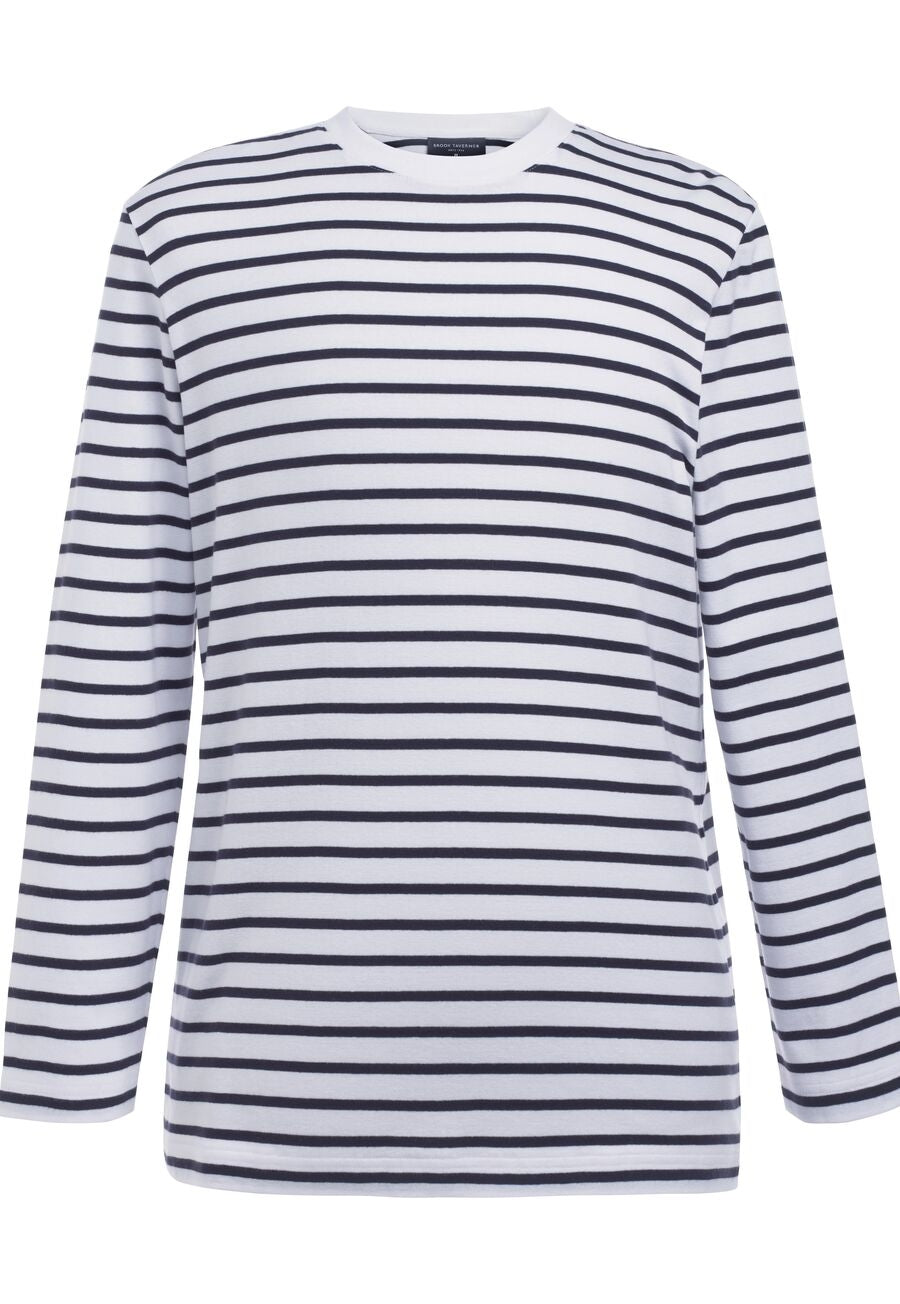 Brook Taverner Amos Breton Top in White/Navy, main product image