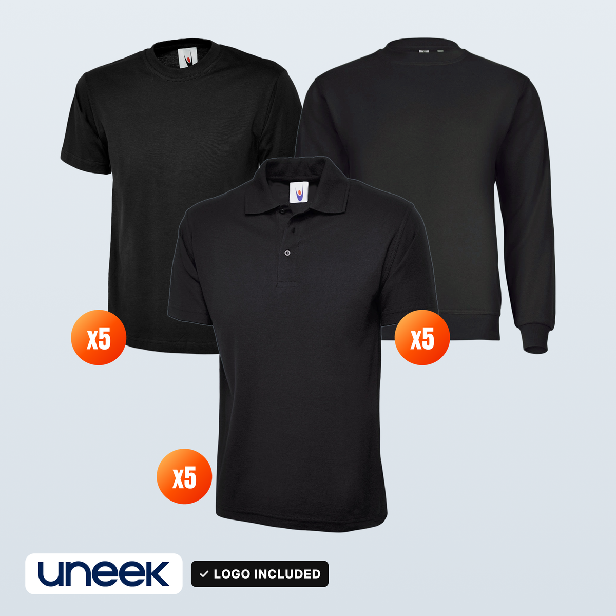 The Workwear Co Uneek x5 Polo + x5 Tee + x5 Sweatshirt Pack – logo included in the price