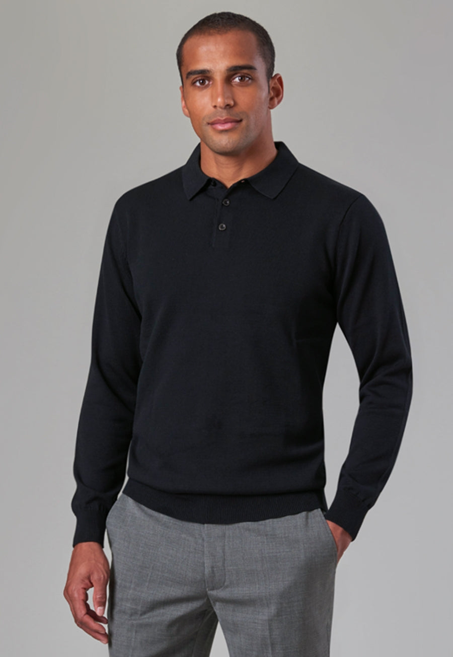 Brook Taverner Casper Knit Polo in Black, image 6