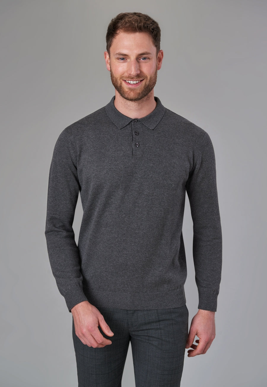 Brook Taverner Casper Knit Polo in Charcoal, image 5