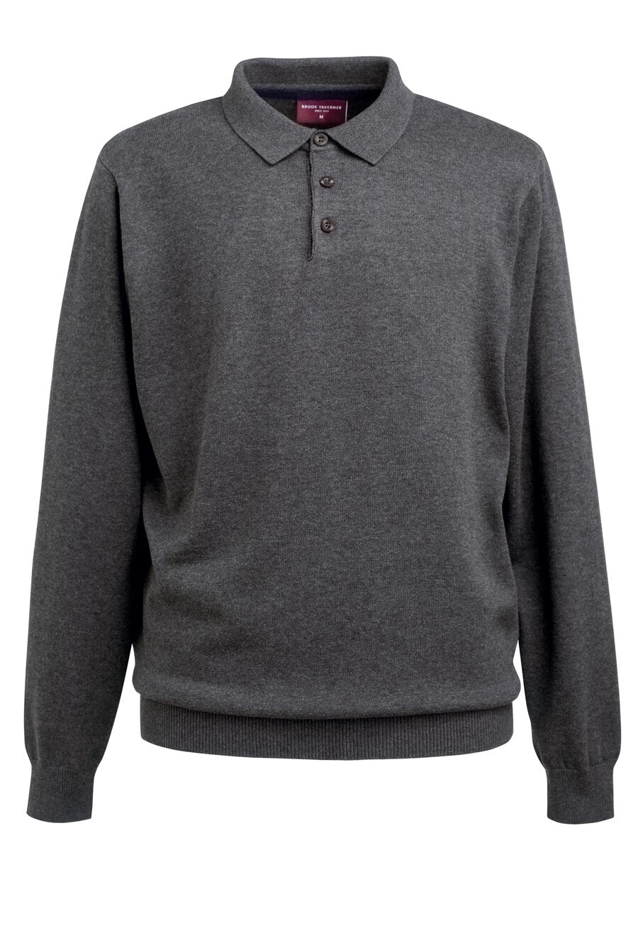 Brook Taverner Casper Knit Polo in Charcoal, image 2