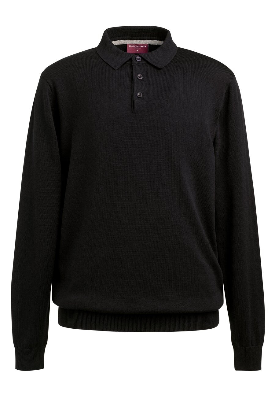 Brook Taverner Casper Knit Polo in Black, image 3