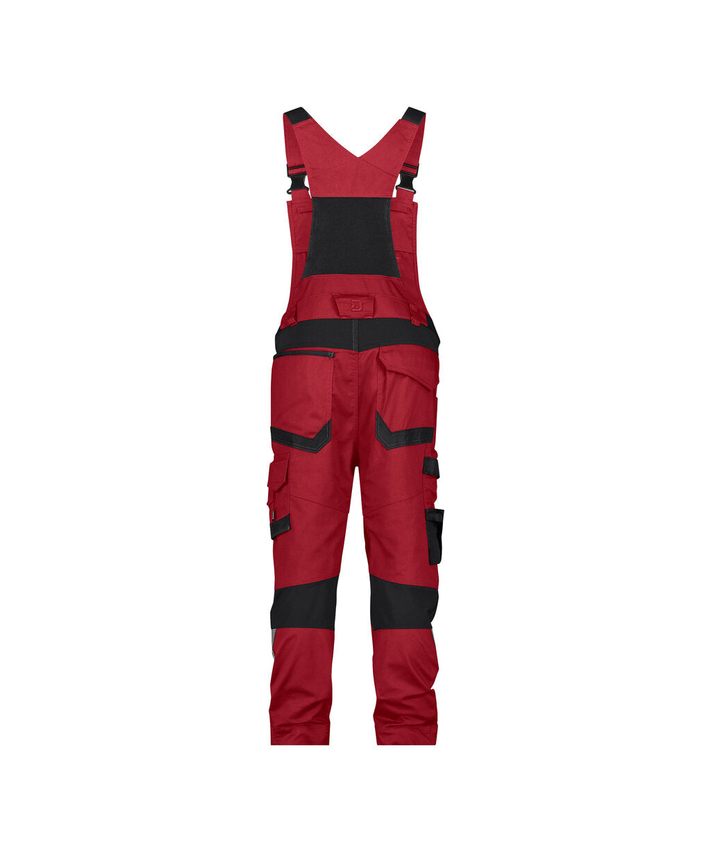DASSY Tronix Next Brace overall with stretch and knee pockets in Red/Black, back view