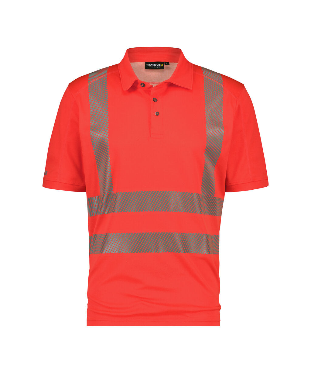 DASSY Brandon High visibility UV polo shirt in Fluo Red, front view