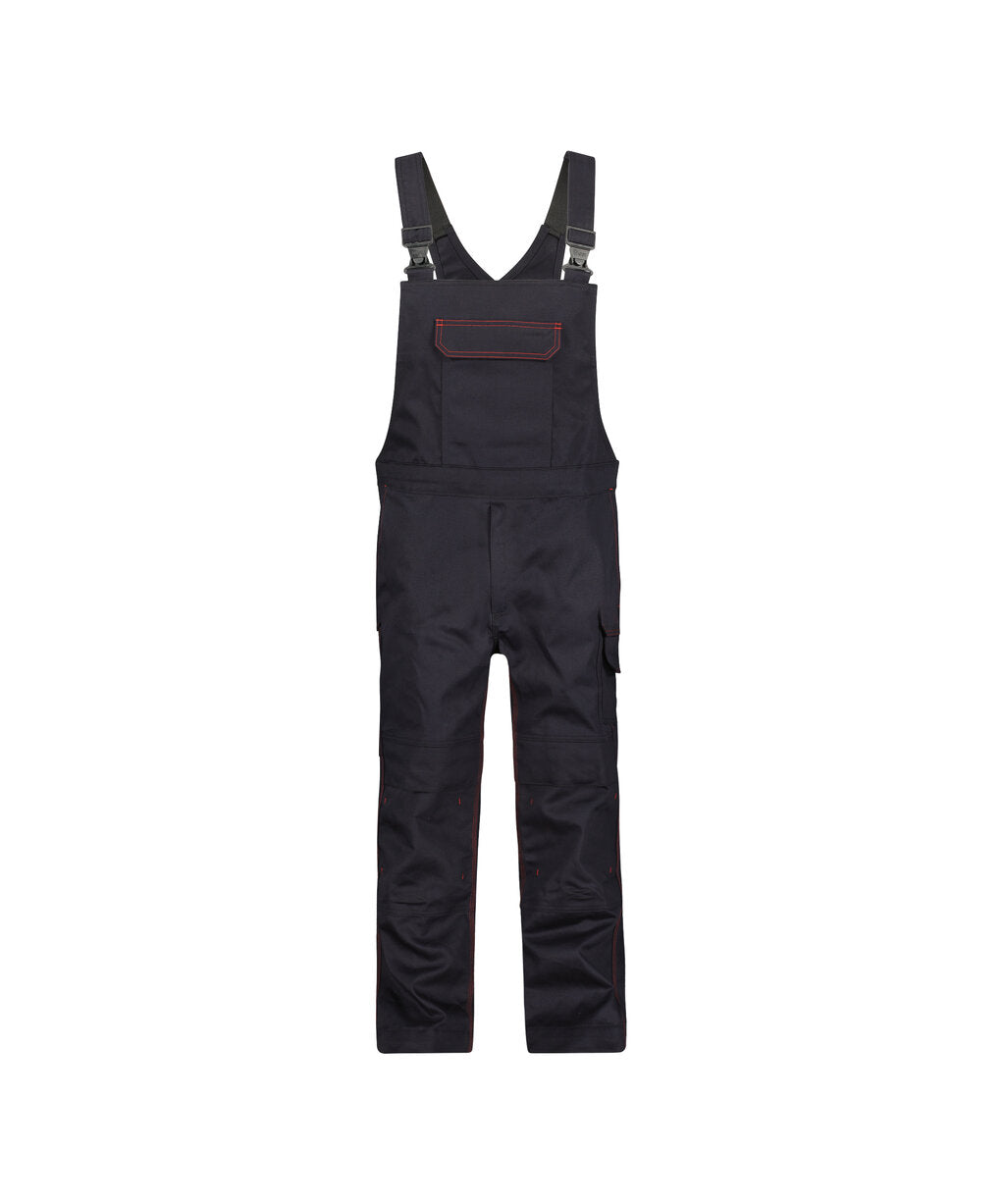 DASSY Dakota Flame retardant brace overall with knee pockets in Black, front view