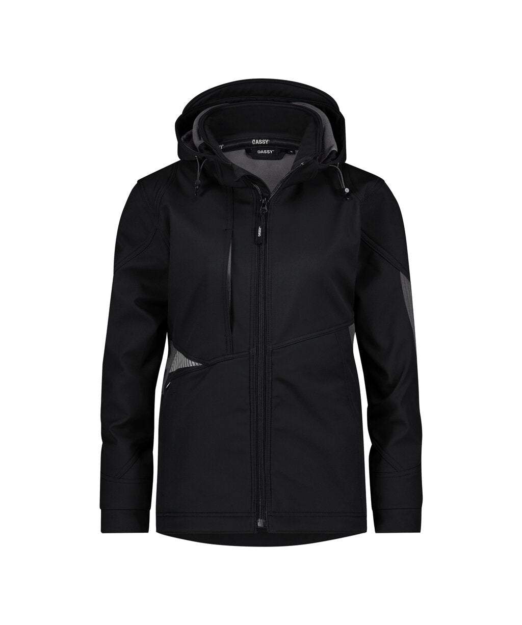 DASSY Gravity Next Women Softshell jacket for women in Black, front view