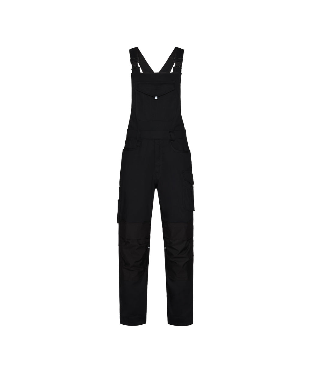 DASSY Ito Brace overall with knee pockets in Black, front view