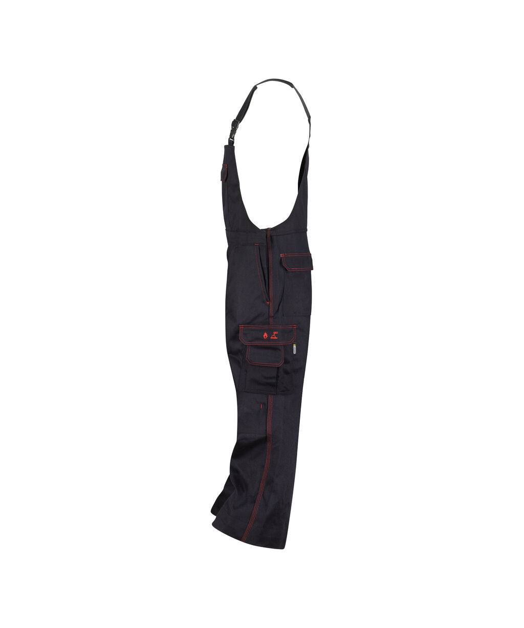 DASSY Dakota Flame retardant brace overall with knee pockets in Black, side view