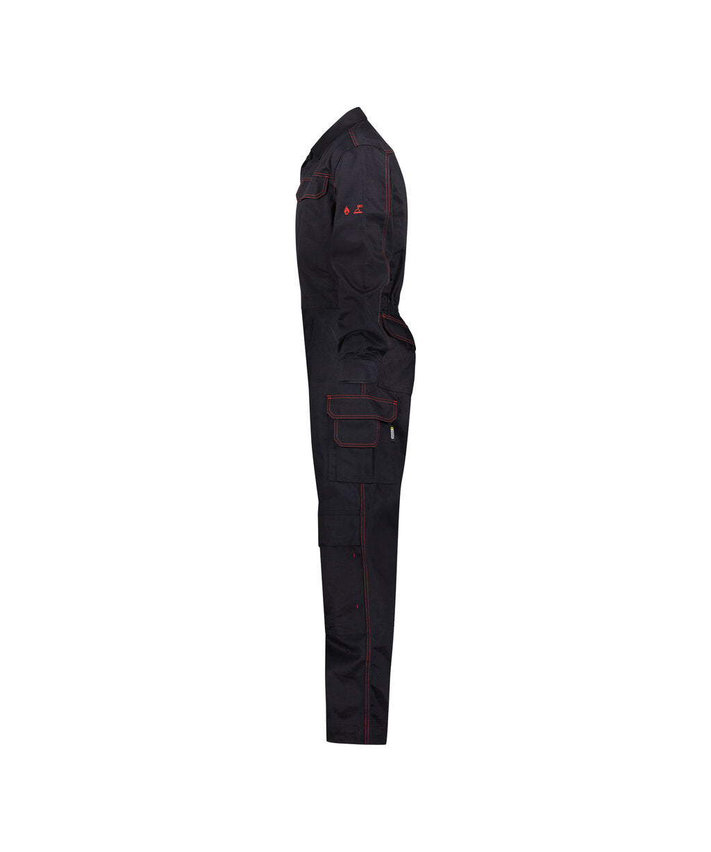 DASSY Toronto Flame retardant overall with knee pockets in Black, side view