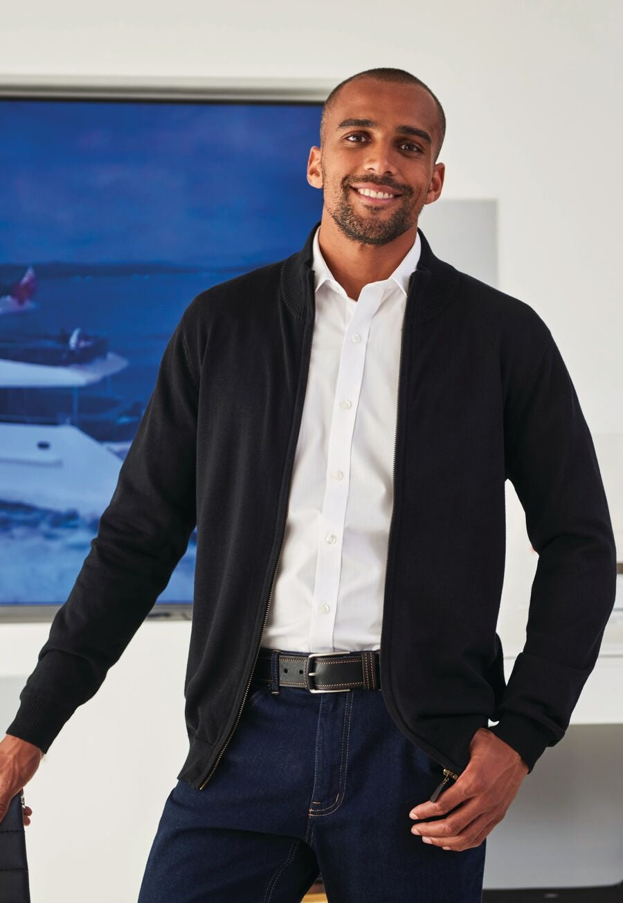 Brook Taverner Columbus Full Zip Cardigan in Black, image 4