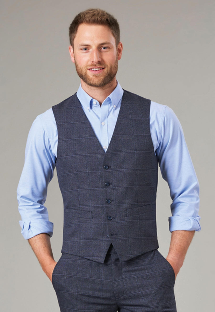 Brook Taverner Emilio Waistcoat in Navy Check, image 2