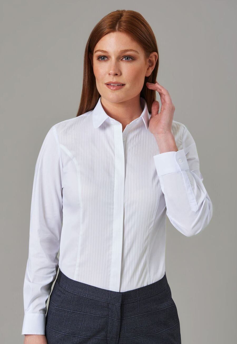 Brook Taverner Franca Blouse in White with front panel design, image 3