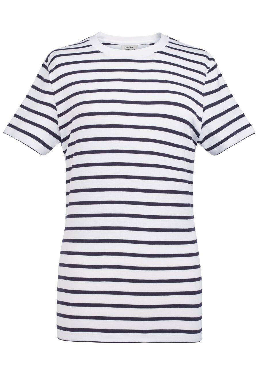 Brook Taverner Katy Breton Top in White/Navy, main product image