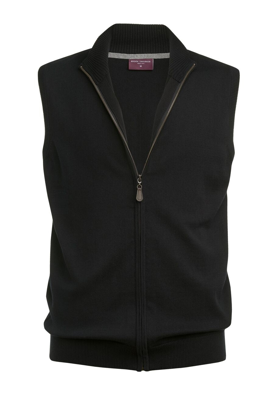 Brook Taverner Lincoln Knitted Zip Gilet in Black, image 3
