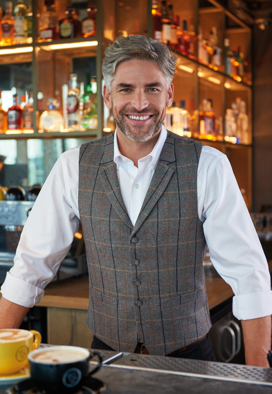 Brook Taverner Memphis Tweed Waistcoat in Grey/Brown, image 7