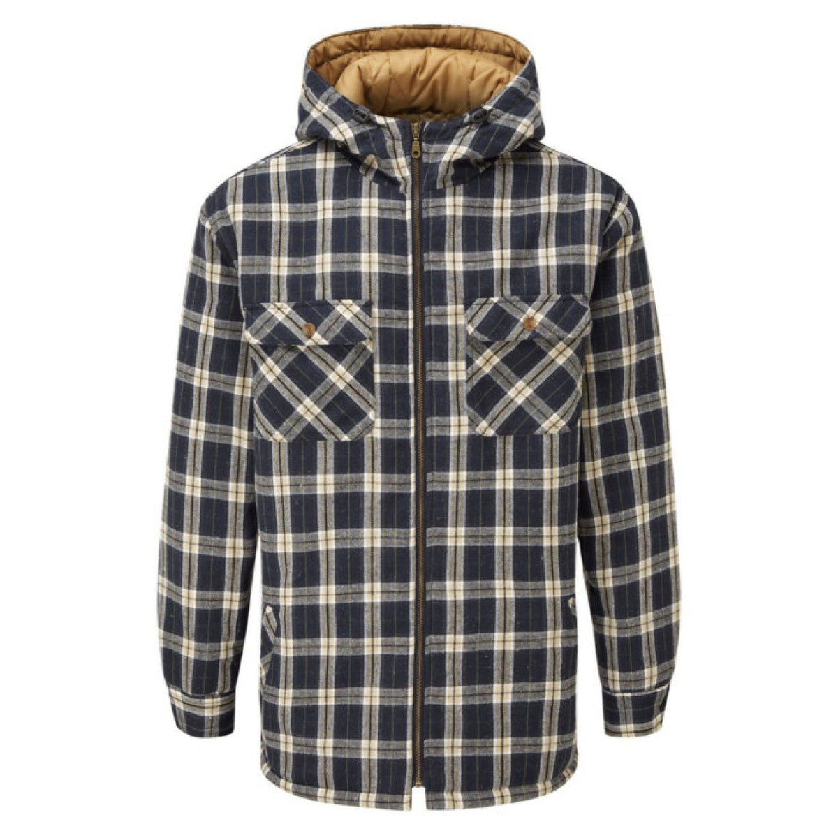Fort Penarth Hooded Borg Lined Shirt Blue, front view