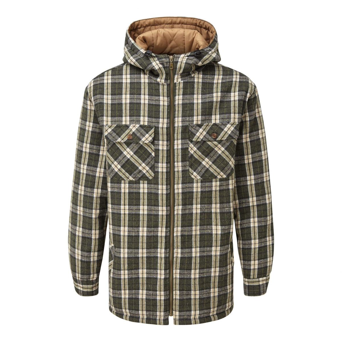 Fort Penarth Hooded Borg Lined Shirt Green, front view