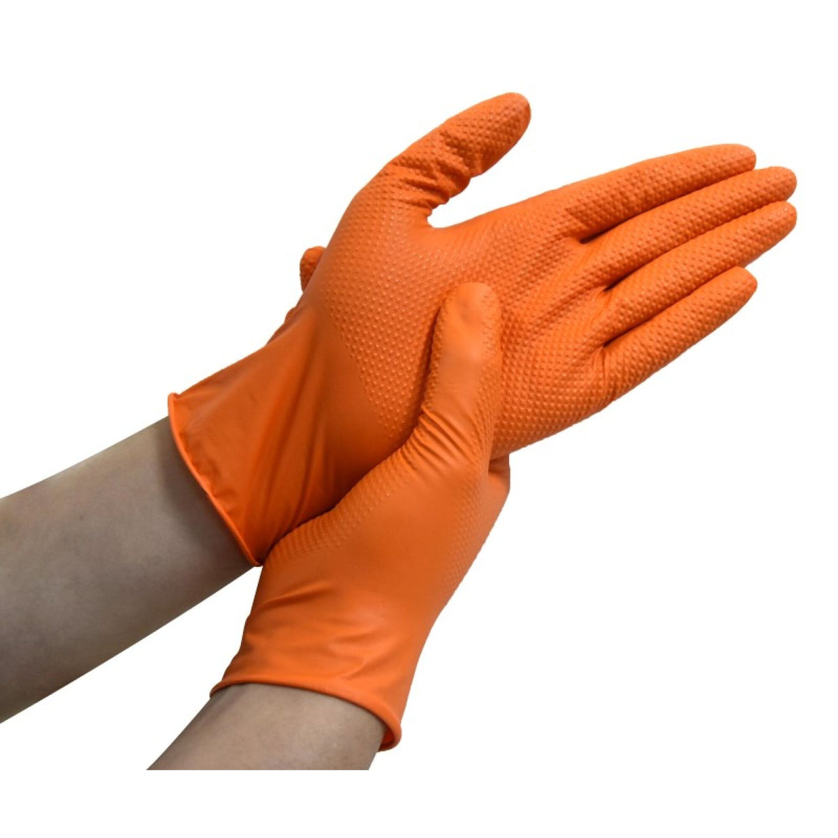 Orn Golden Diamond Grip Nitrile Disposable Glove Orange, front view