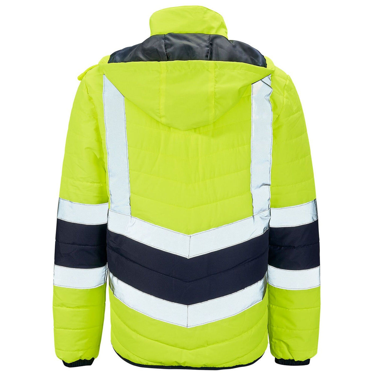 The Workwear Company Hi-Vis Reflective 2-Tone Puffer Jacket Yellow/Navy, front view