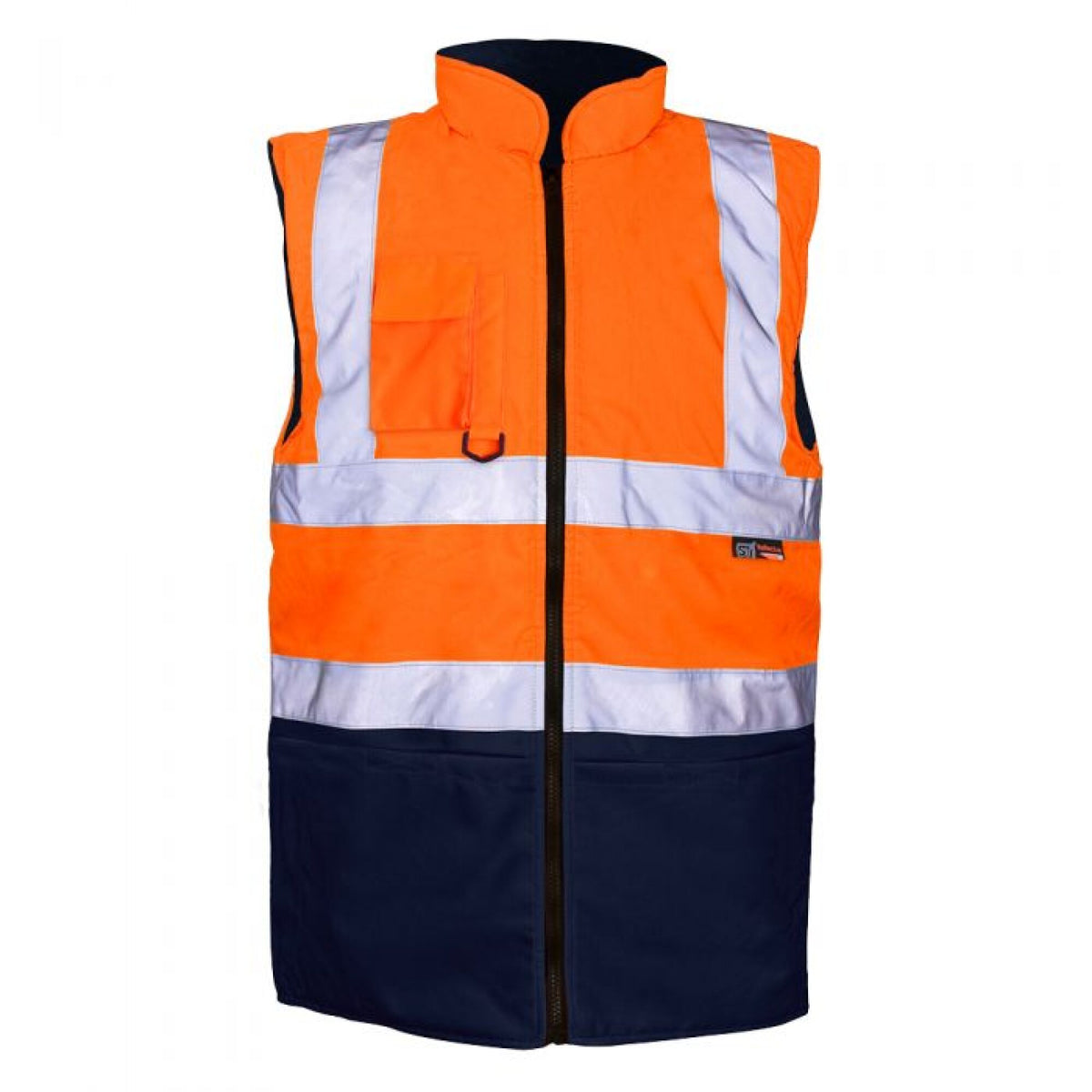 The Workwear Company Hi-Vis Reflective 2-Tone Bodywarmer Orange/Navy, front view