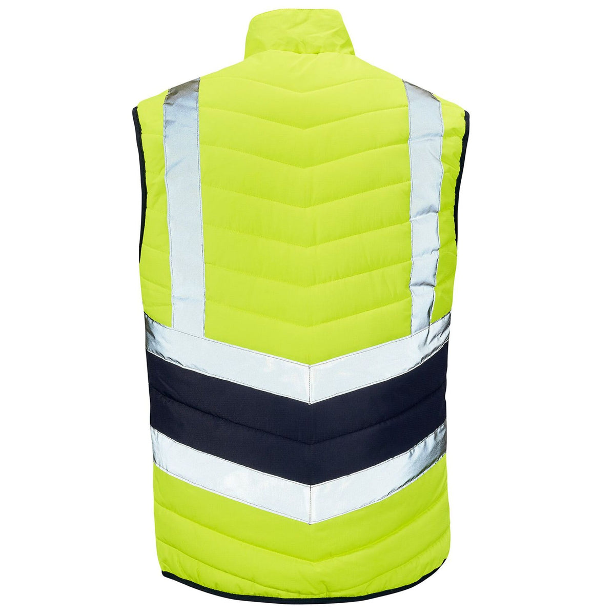 The Workwear Company Hi-Vis Reflective 2-Tone Puffer Bodywarmer Yellow/Navy, front view