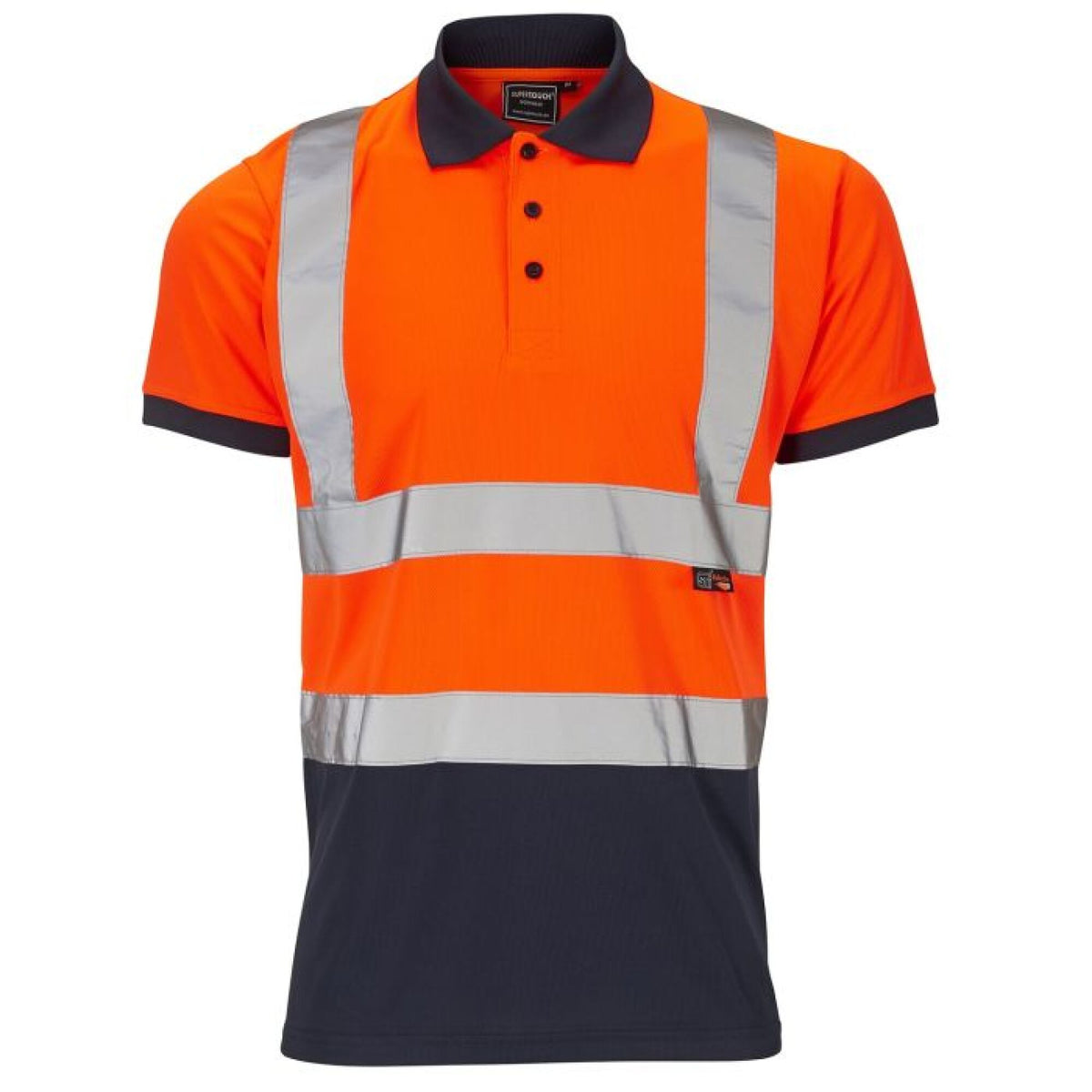 The Workwear Company Hi Vis Reflective 2 Tone Polo Shirt Orange/Navy, front view